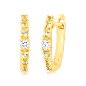 0.15 Carat Peridot and Diamond Hoop Earrings in 9ct Yellow Gold