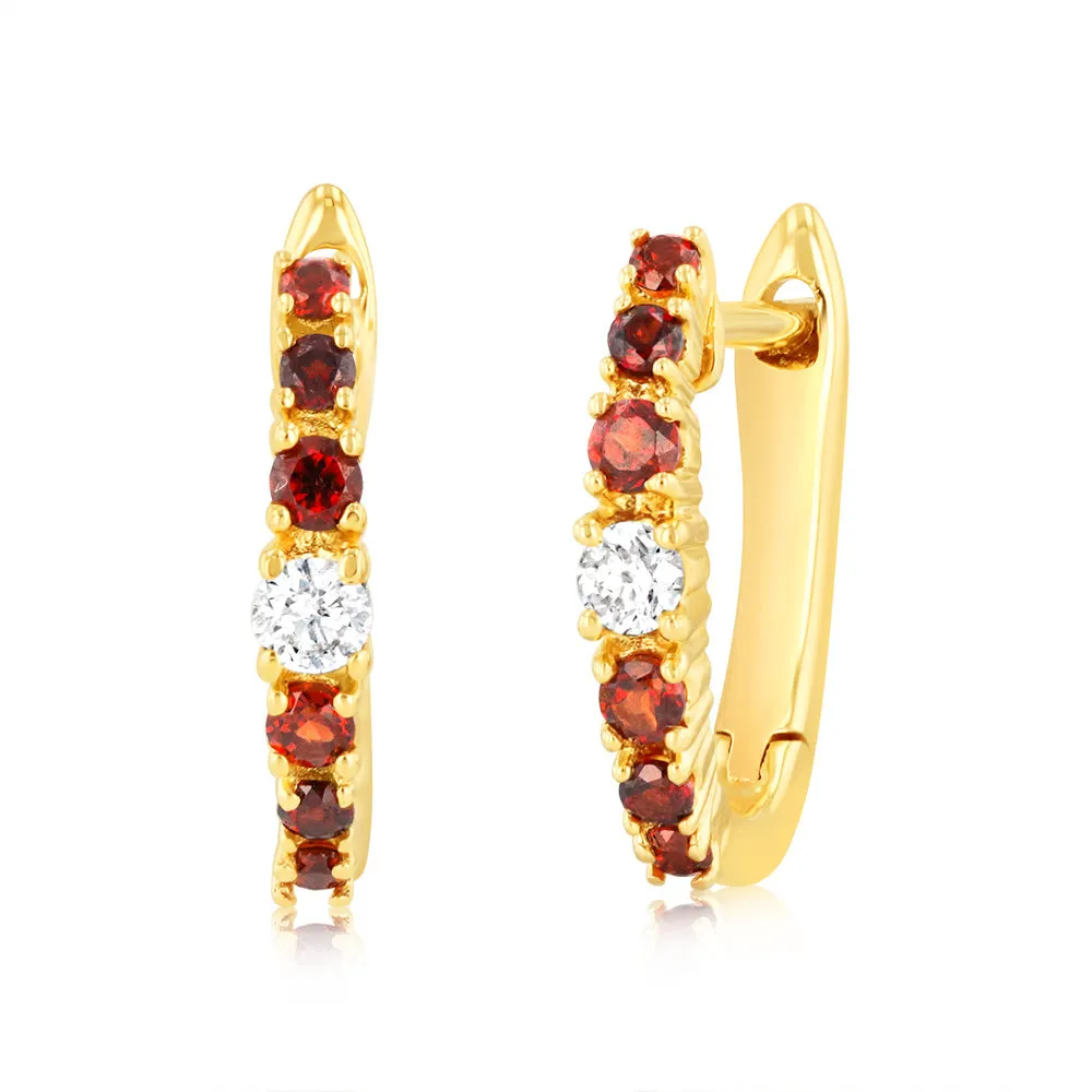 0.17 Carat Red Garnet and Diamond Hoop Earrings in 9ct Yellow Gold