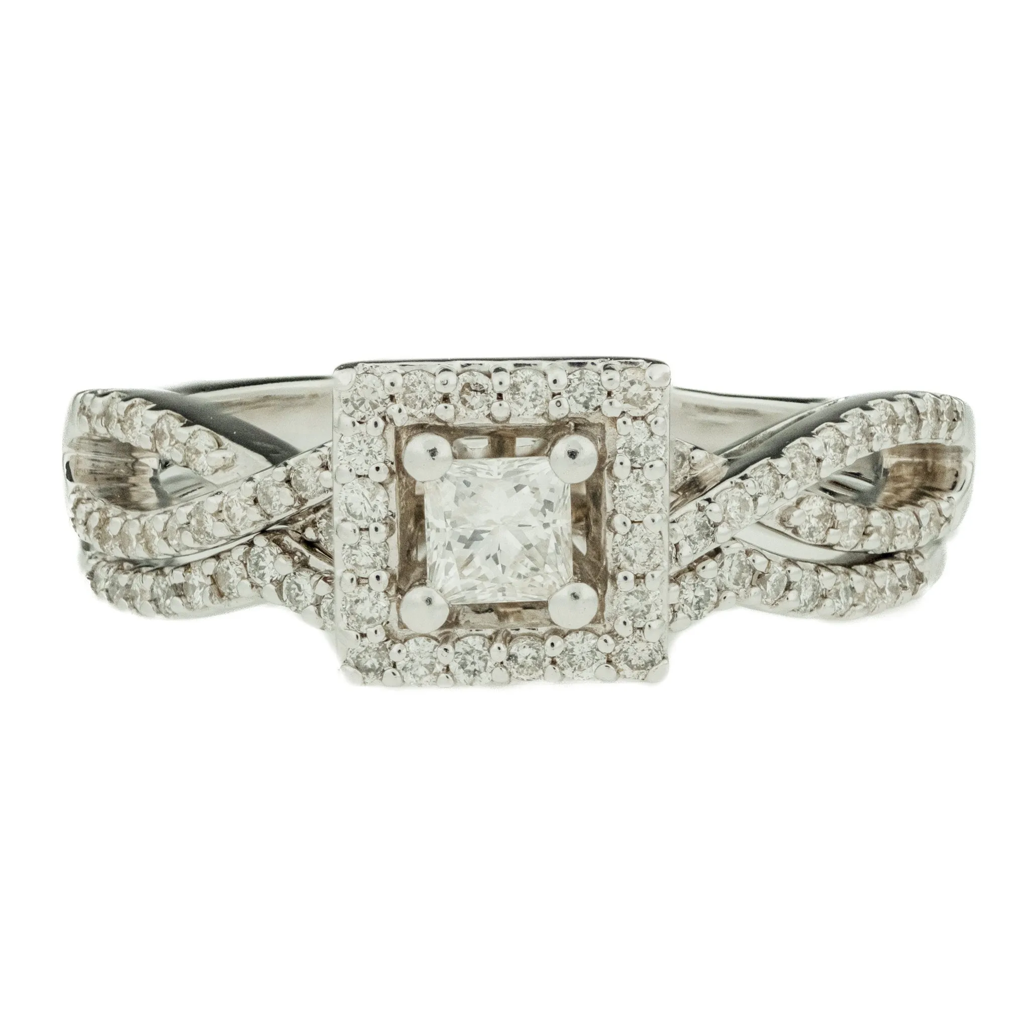 0.20ct Princess Cut Diamond and 0.76ctw Multi Diamond Wedding Set in 14K White Gold - Size 6.75