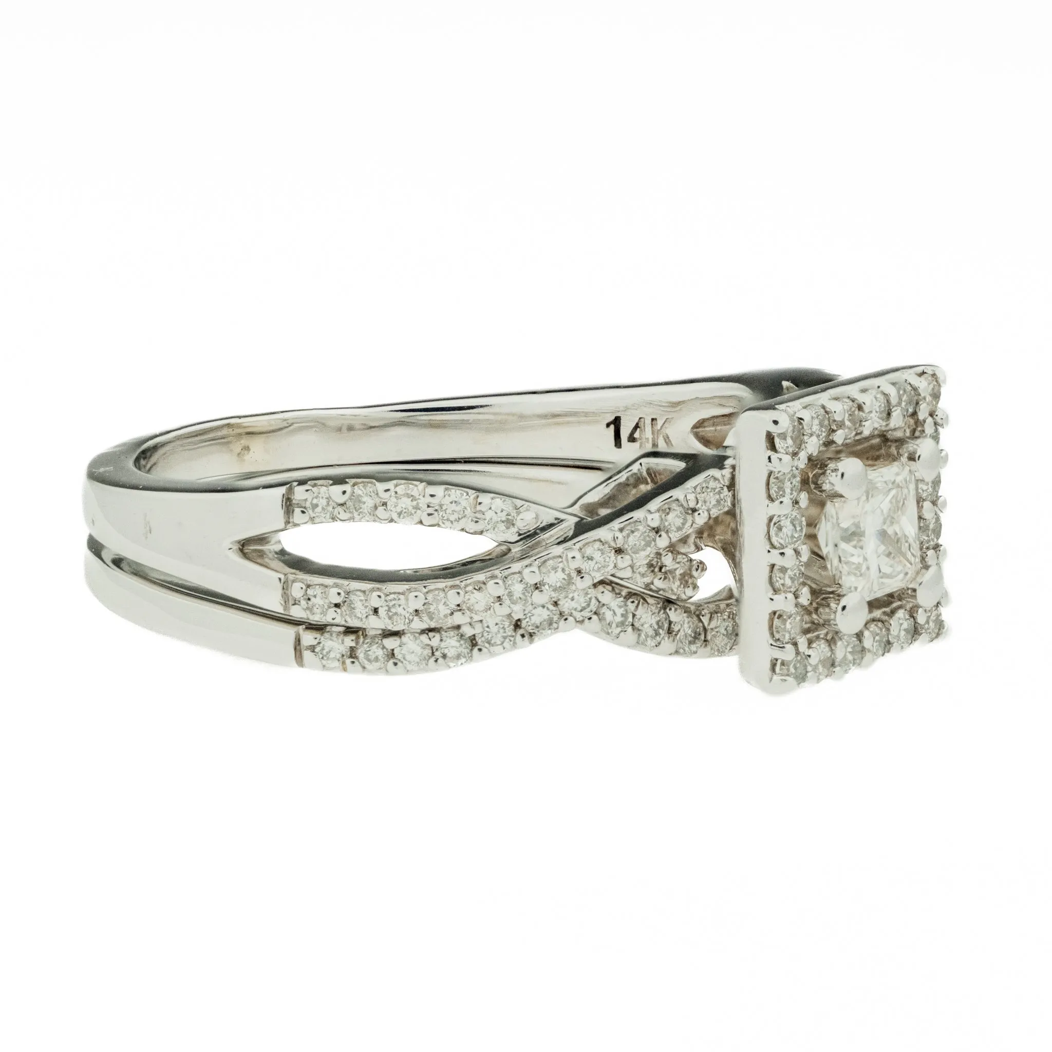 0.20ct Princess Cut Diamond and 0.76ctw Multi Diamond Wedding Set in 14K White Gold - Size 6.75