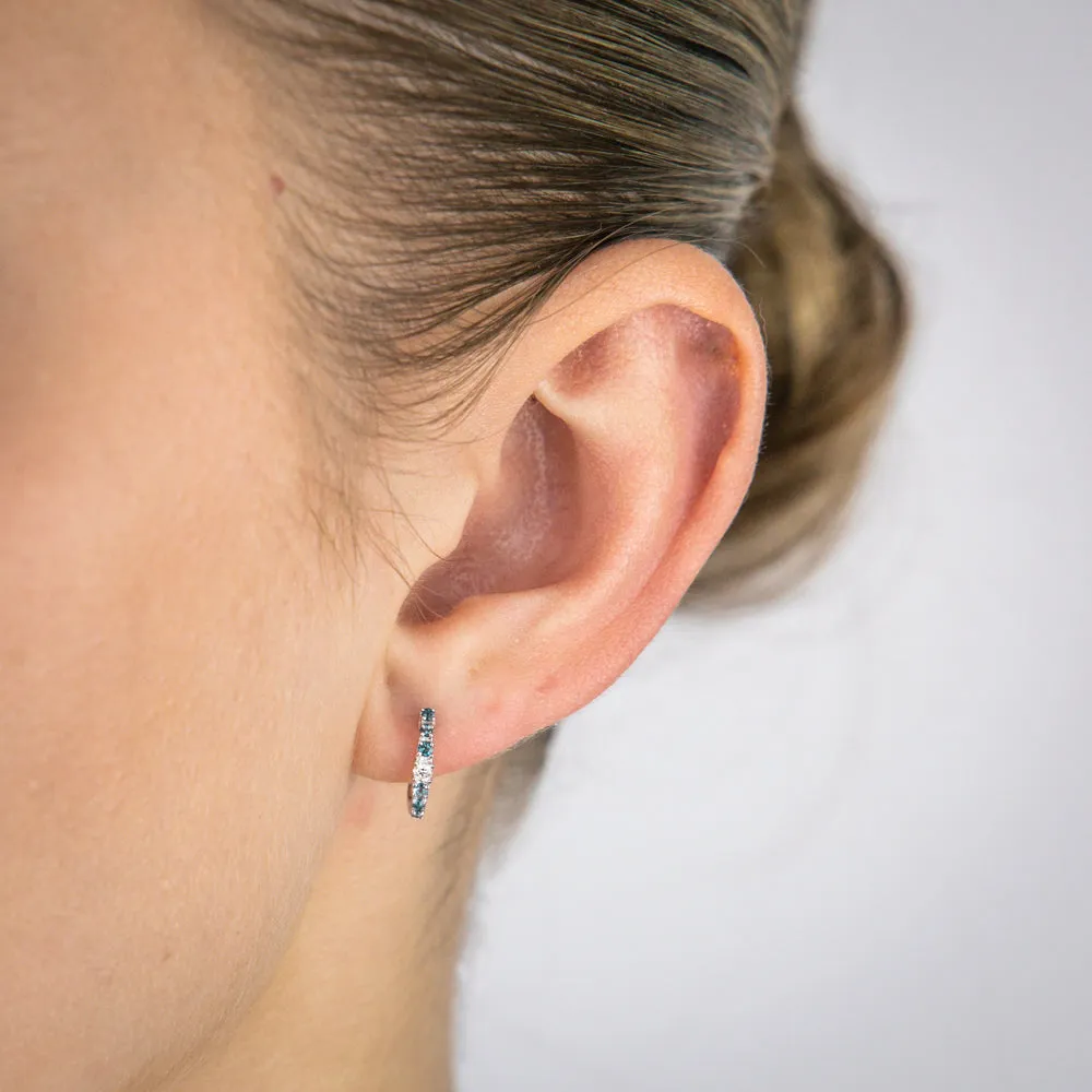 0.24 Carat London Blue Topaz and Diamond Hoop Earrings in 9ct White Gold