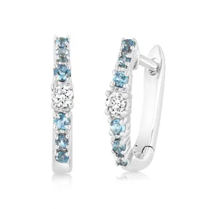0.24 Carat London Blue Topaz and Diamond Hoop Earrings in 9ct White Gold