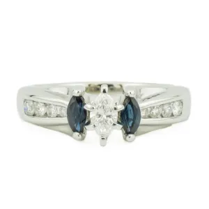 0.25ctw Marquise Diamond w/ Sapphire & Diamond Accents Engagement Ring in 14K White Gold - Size 6.75