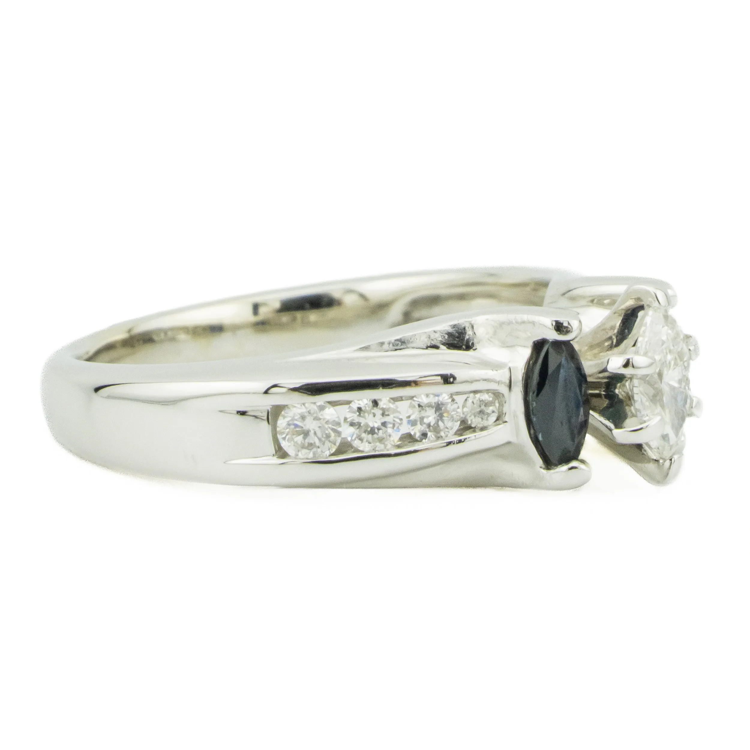 0.25ctw Marquise Diamond w/ Sapphire & Diamond Accents Engagement Ring in 14K White Gold - Size 6.75