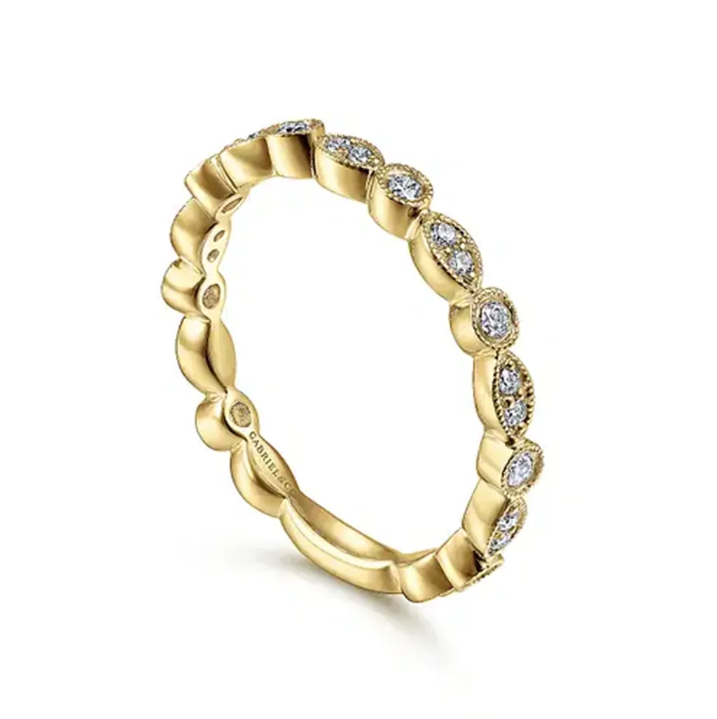 0.25ctw Round & Marquise Scalloped Stackable Band, Size 6.5  14K Yellow Gold