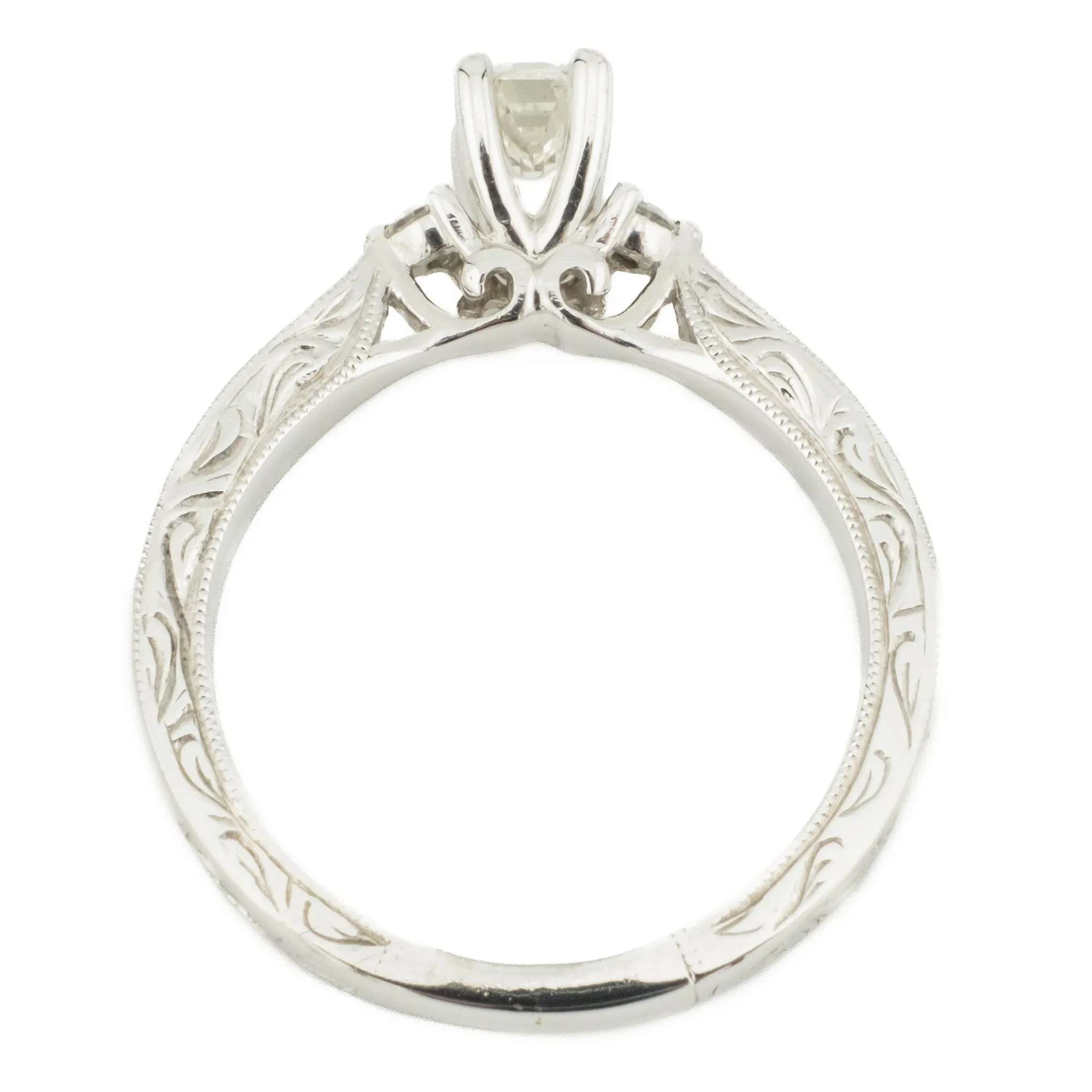 0.31ct Emerald Cut Diamond with Accents Engagement Ring in 14K White Gold - Size 6