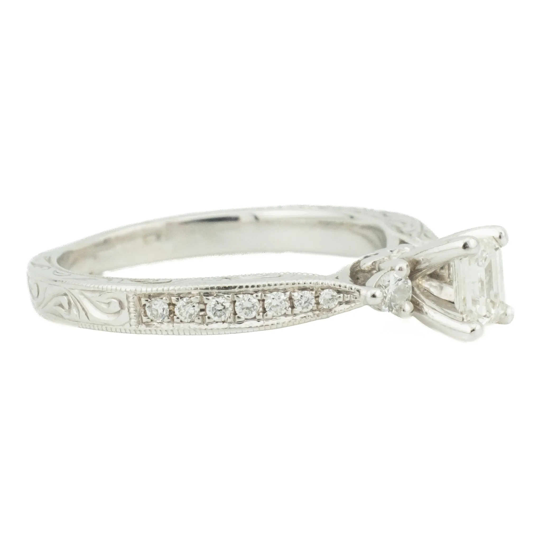 0.31ct Emerald Cut Diamond with Accents Engagement Ring in 14K White Gold - Size 6