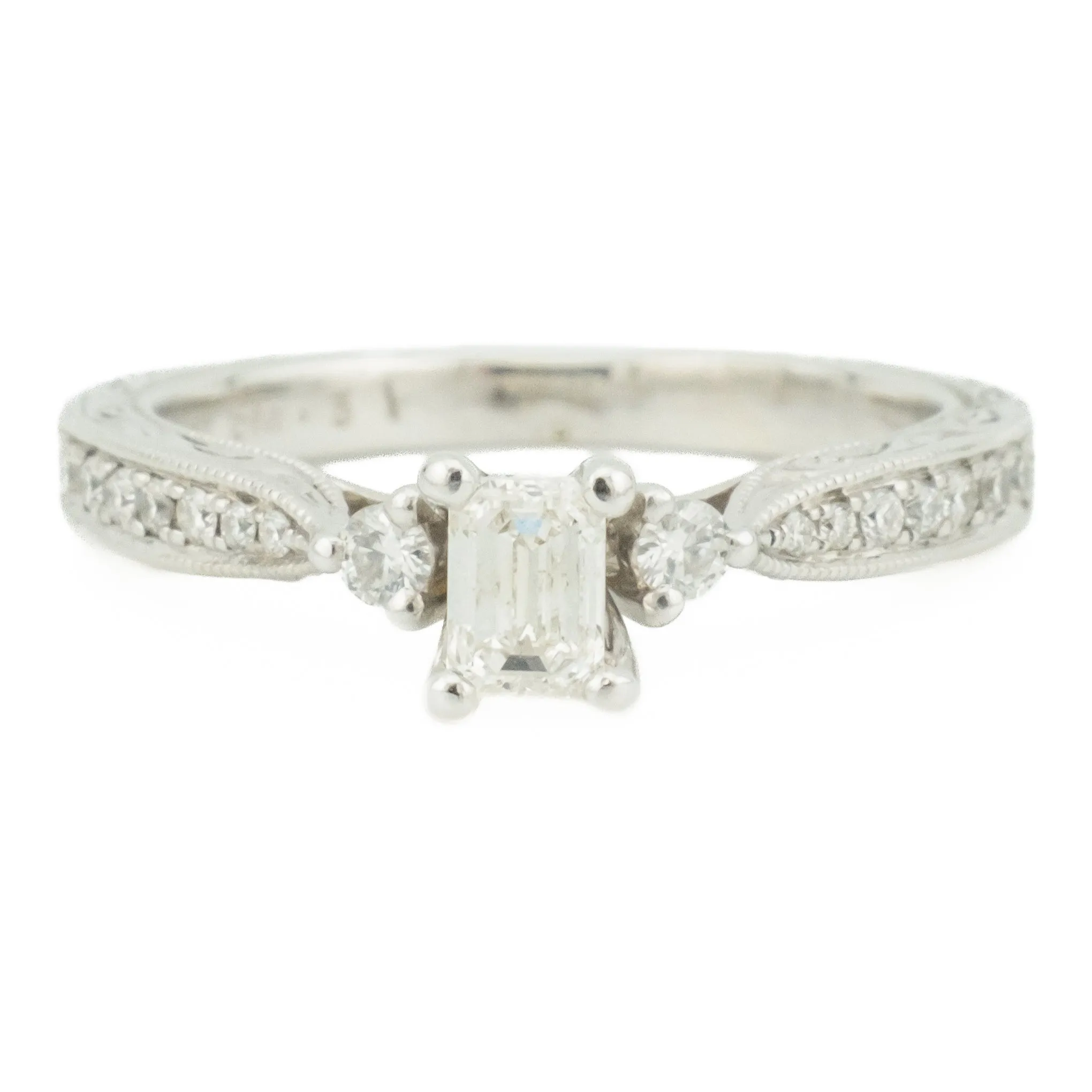 0.31ct Emerald Cut Diamond with Accents Engagement Ring in 14K White Gold - Size 6