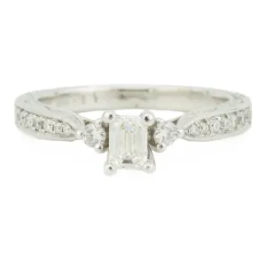 0.31ct Emerald Cut Diamond with Accents Engagement Ring in 14K White Gold - Size 6