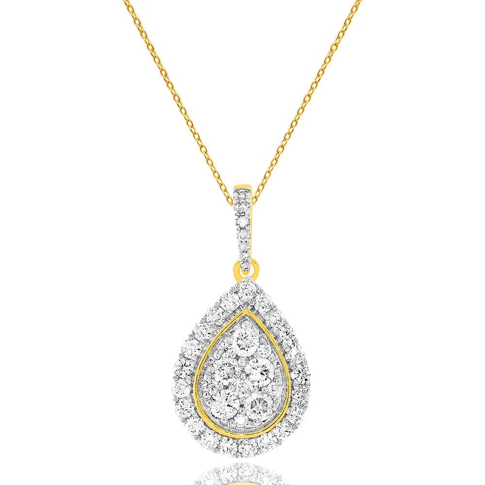 1 Carat Diamond Pear Shape Pendant on 45cm Chain in 9ct Yellow Gold