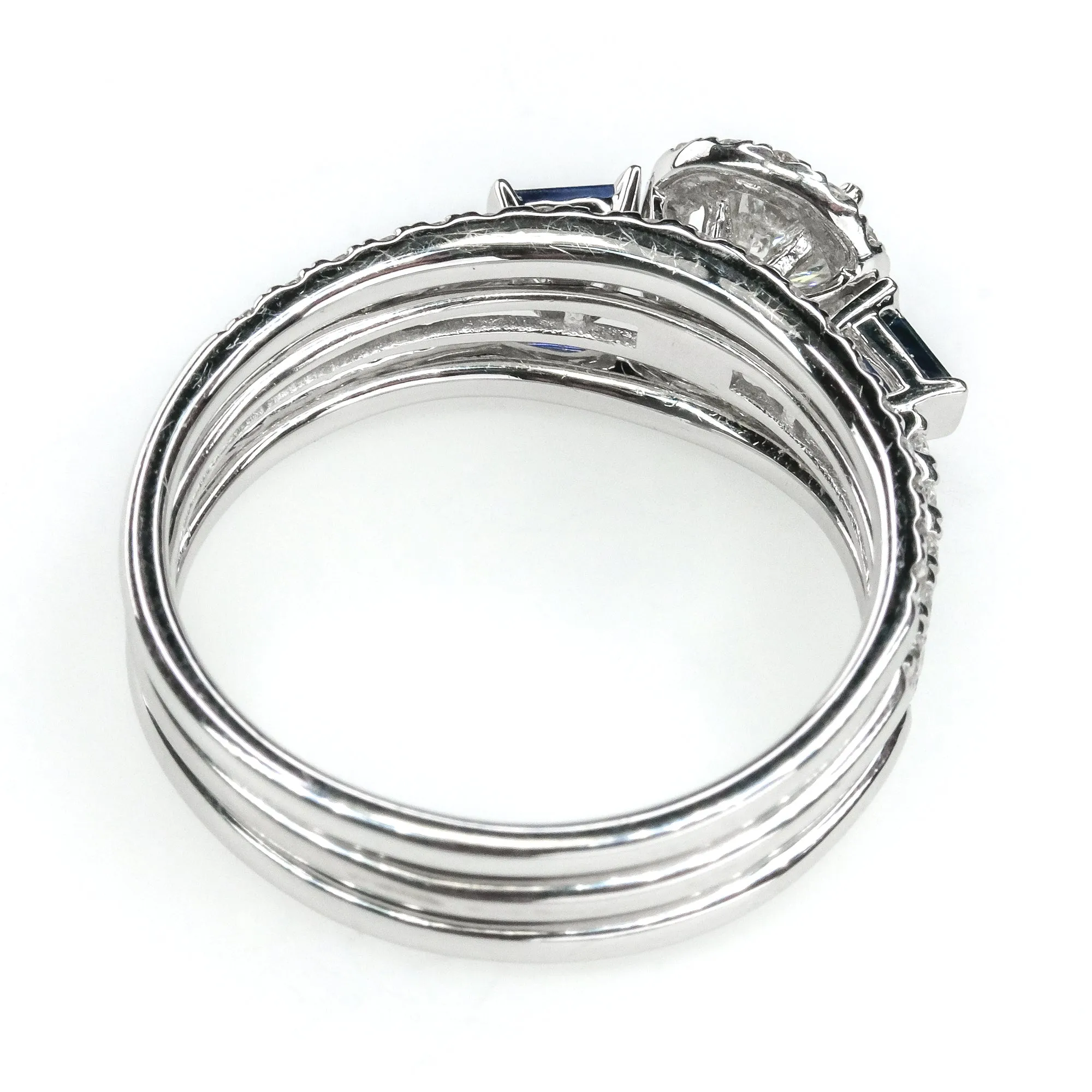1.25ctwt Diamond w/Sapphire Engagement Double Band Bridal Set 14K White Gold