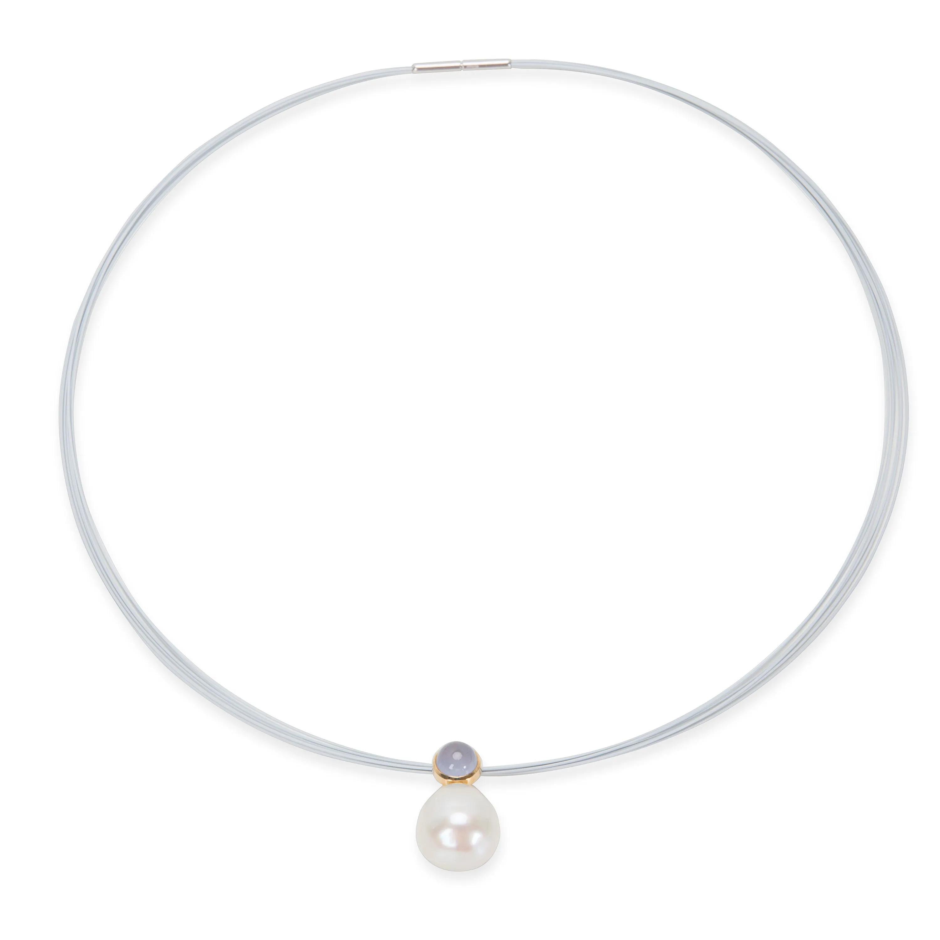 14K Yellow Gold Pearl & Chalcedony Choker
