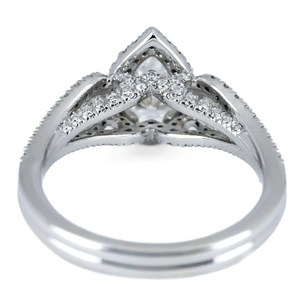 1.86ctw Pear Diamond Three Stone Engagement Ring, Halo - 14K White Gold