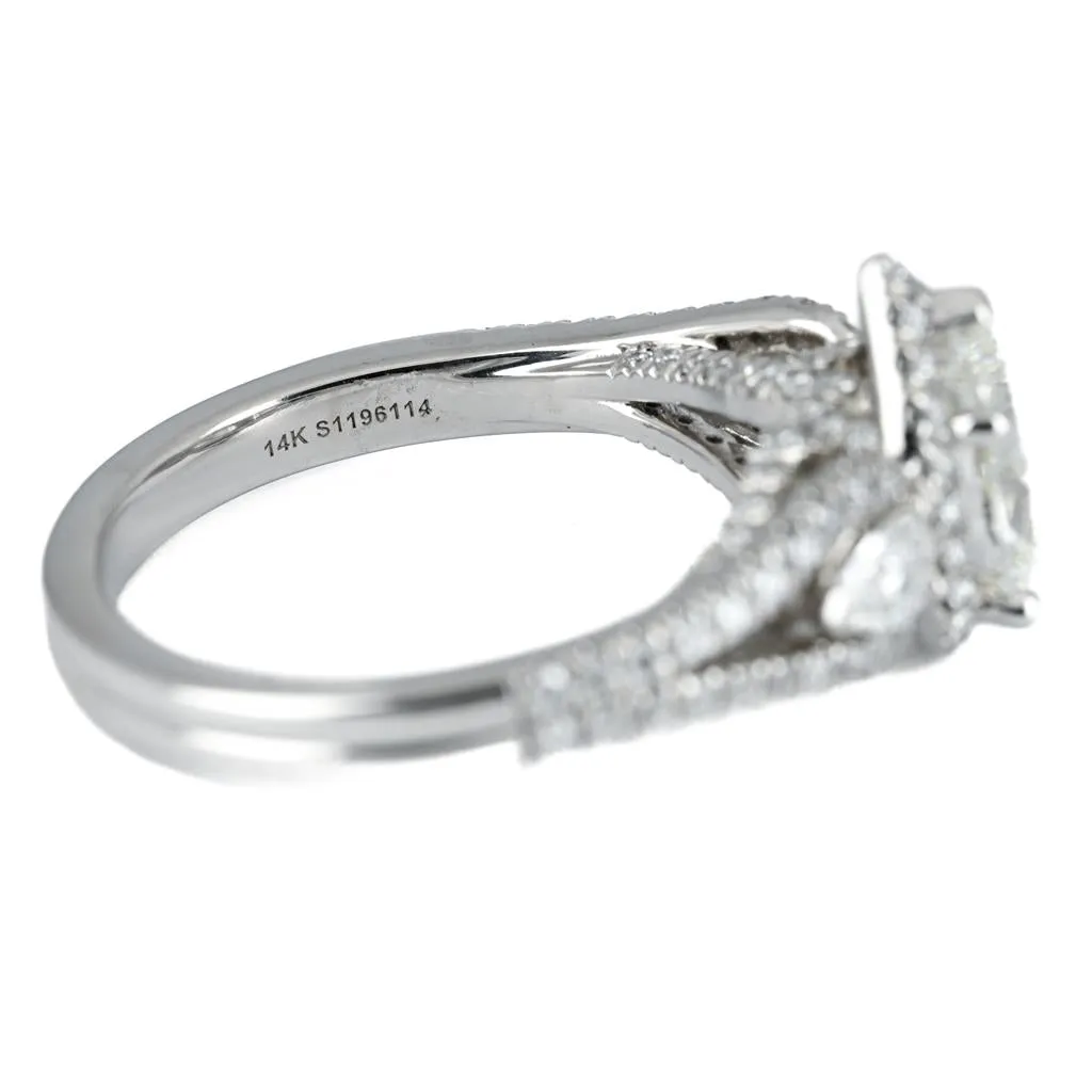 1.86ctw Pear Diamond Three Stone Engagement Ring, Halo - 14K White Gold
