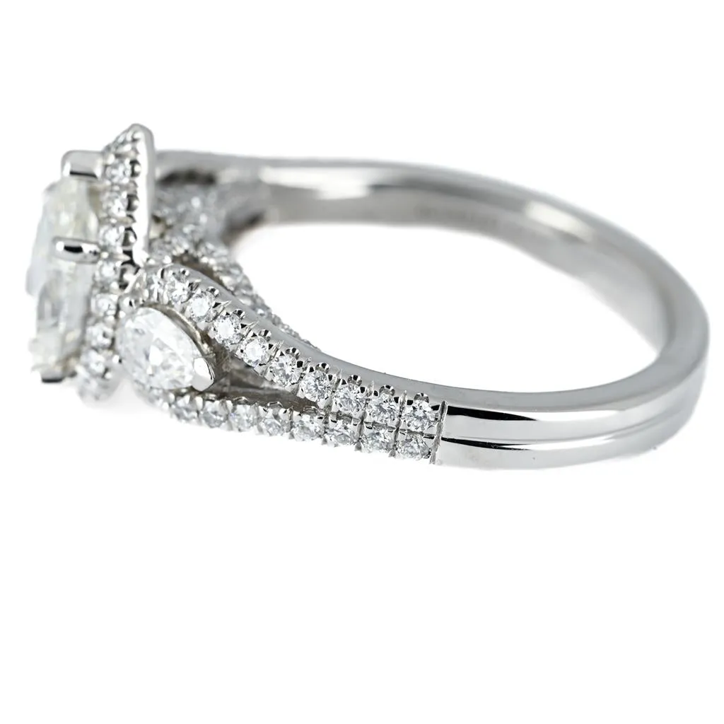 1.86ctw Pear Diamond Three Stone Engagement Ring, Halo - 14K White Gold