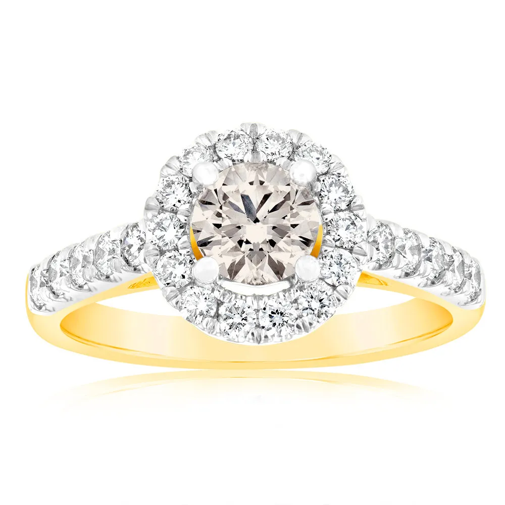 18ct Yellow Gold 1.00 Carat Diamond Ring With 0.50 Carat Australian Diamond