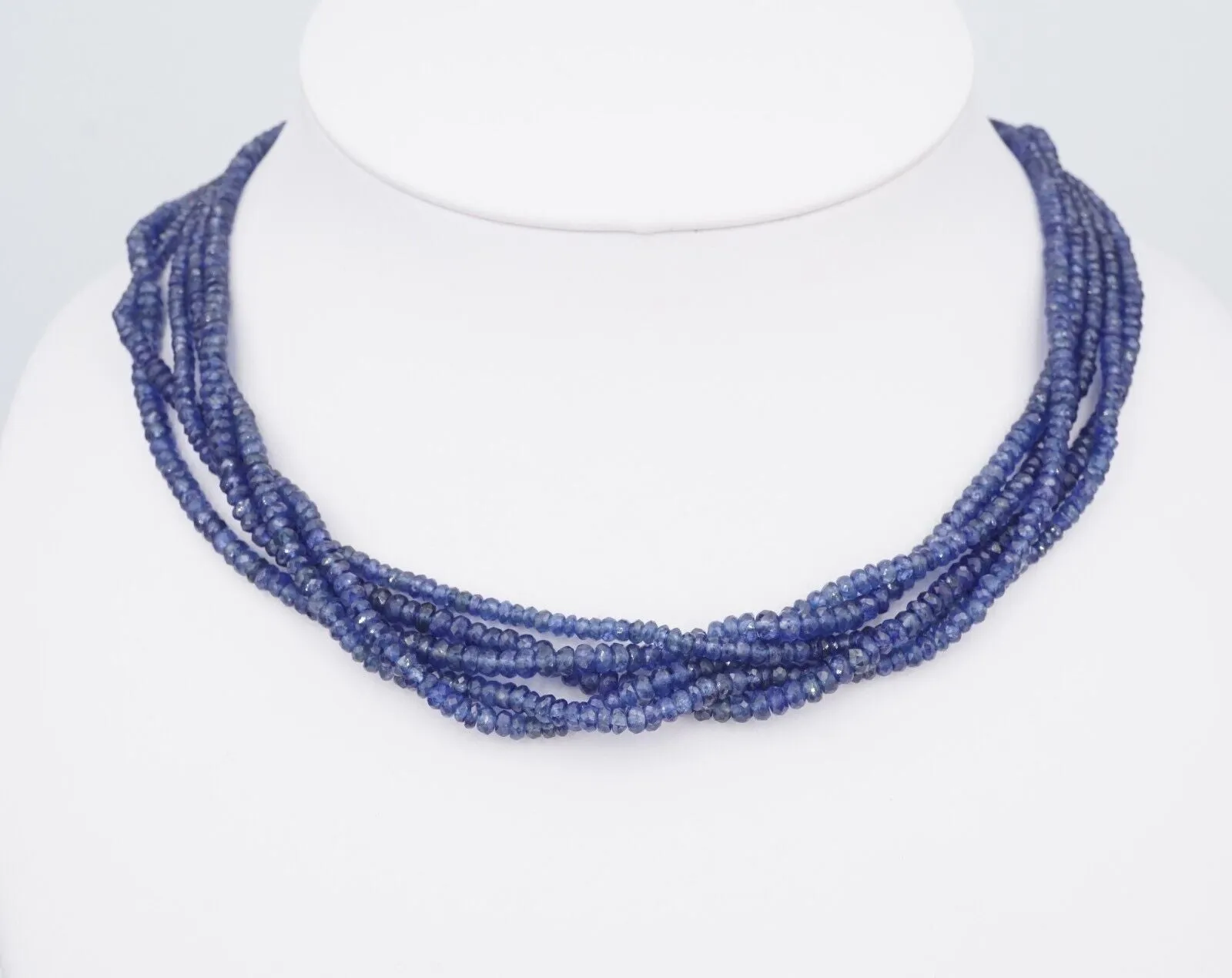 18K Natural Blue Sapphire Diamond Torsade Necklace Bead Toggle 16" Choker NG1504