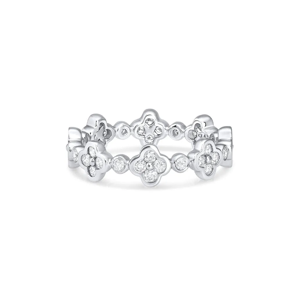 18KT WHITE GOLD FLOWER DIAMOND ETERNITY BAND