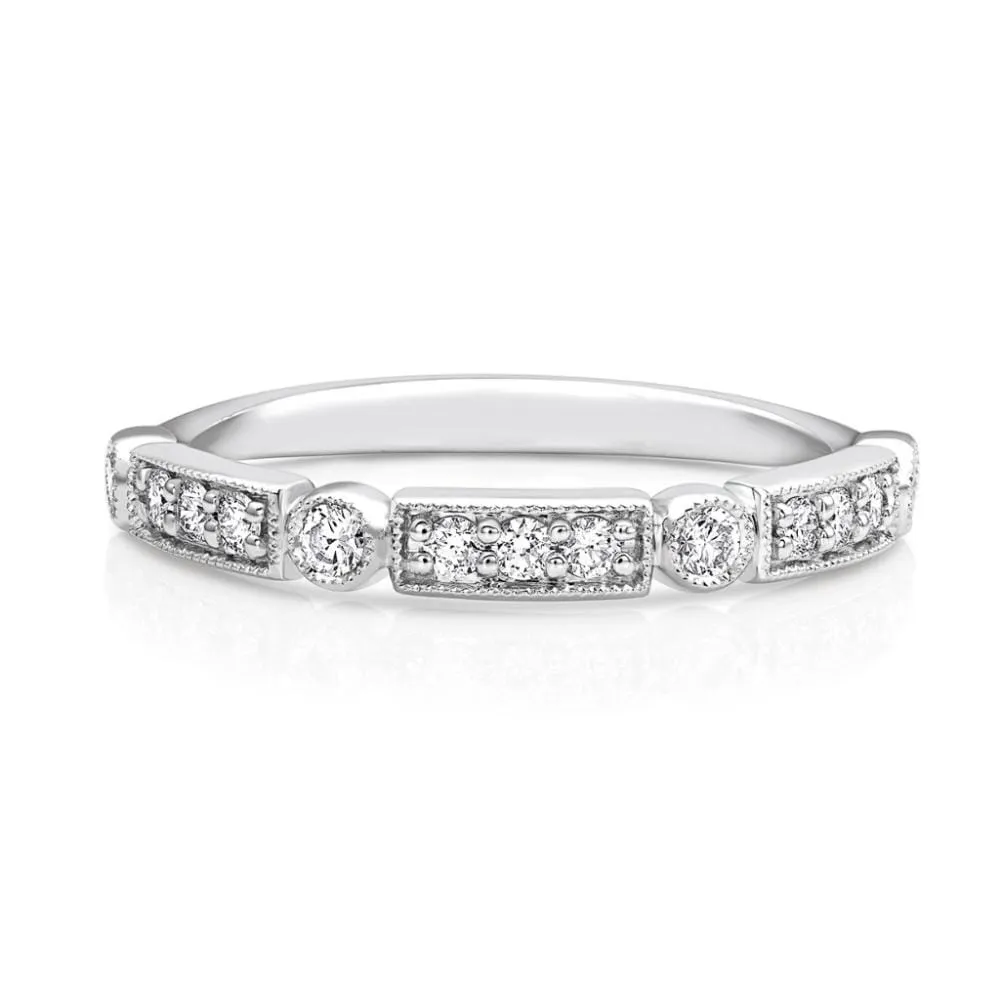 18kt White Gold Round Brilliant Pav Diamond Half Band