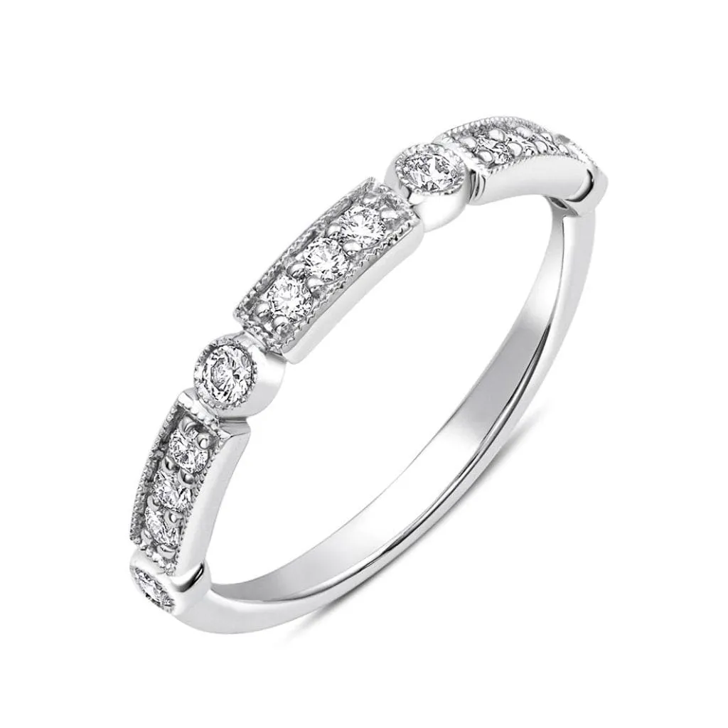 18kt White Gold Round Brilliant Pav Diamond Half Band