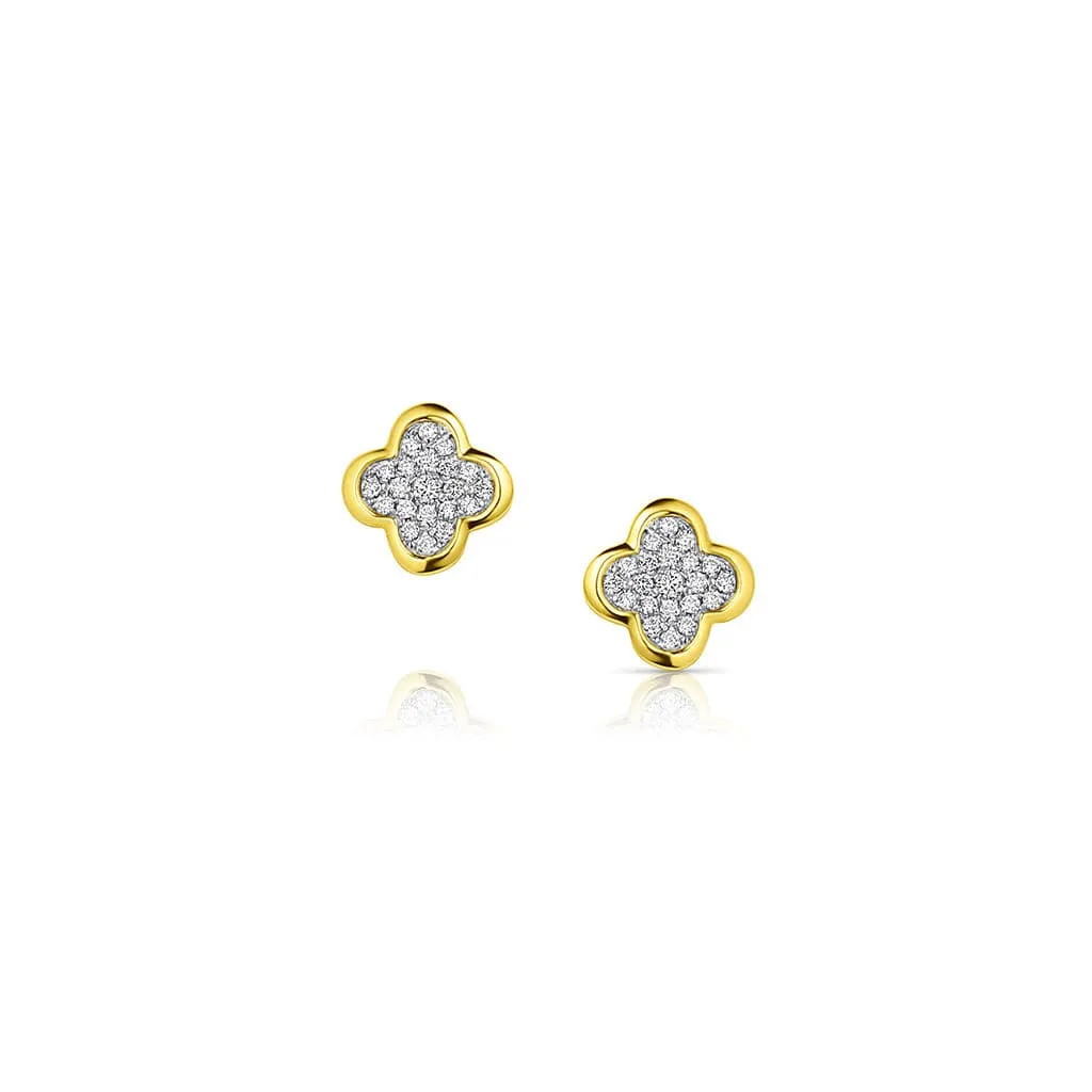 18kt Yellow Gold Pav Diamond Quatrefoil Stud Earrings