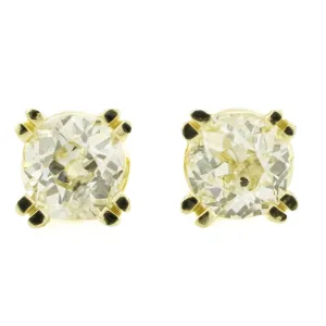 1.91ctw Mine Cut Diamond Solitaire Stud Earrings in 14K Yellow Gold