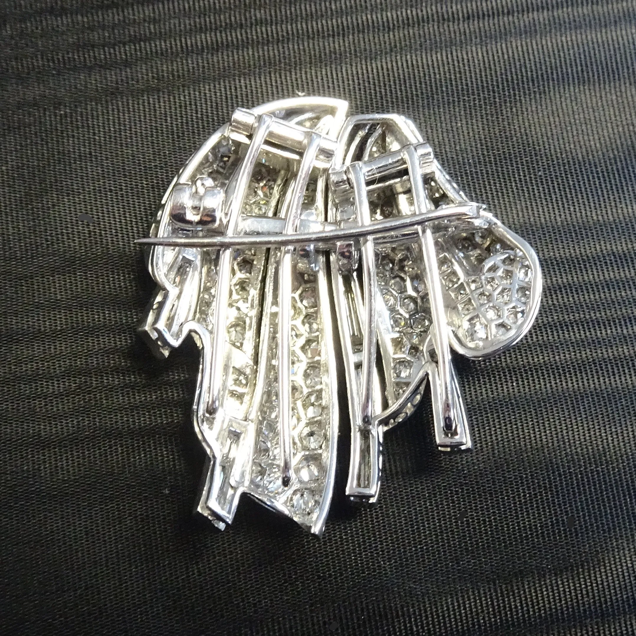 1940s Platinum Diamond Double Clips Brooch