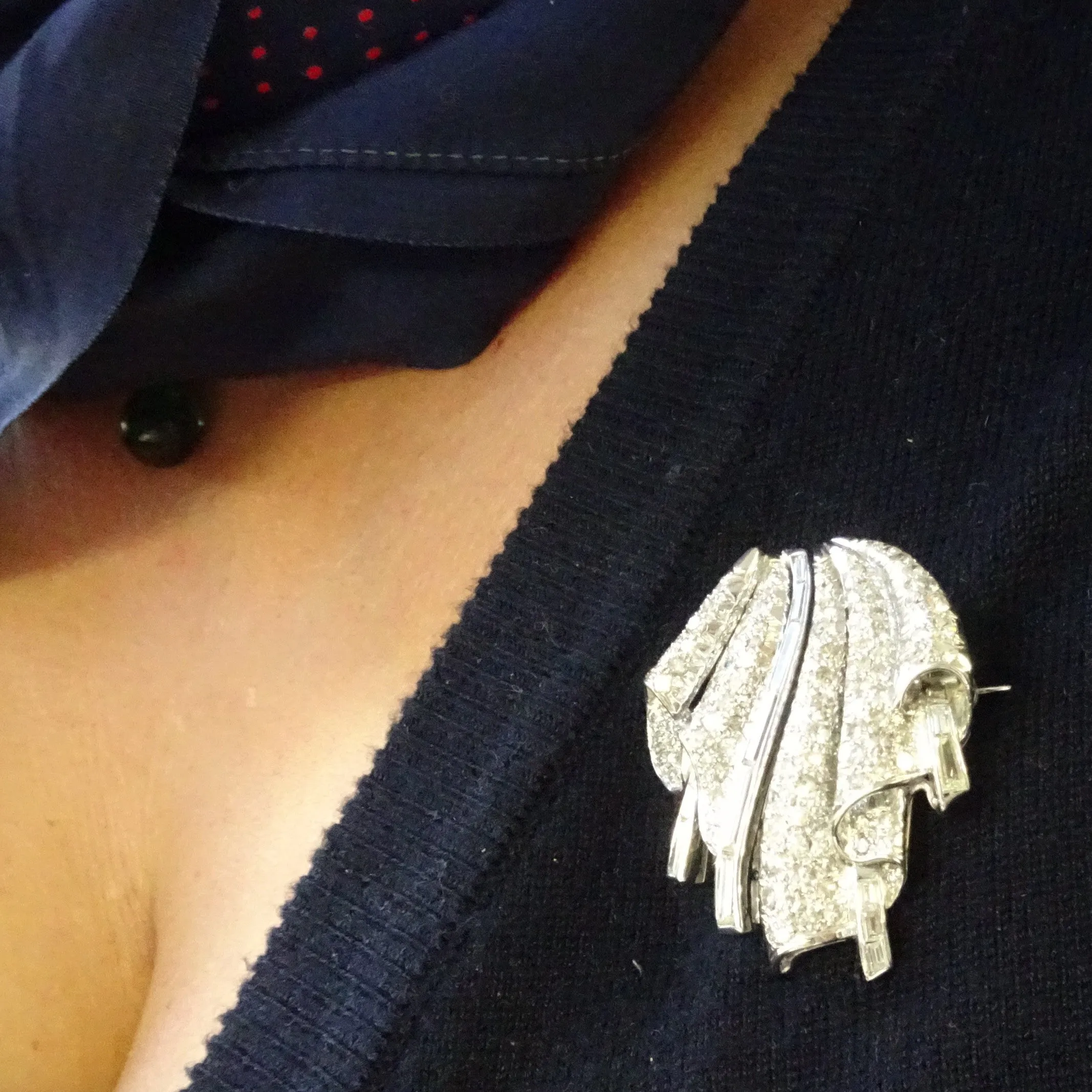 1940s Platinum Diamond Double Clips Brooch