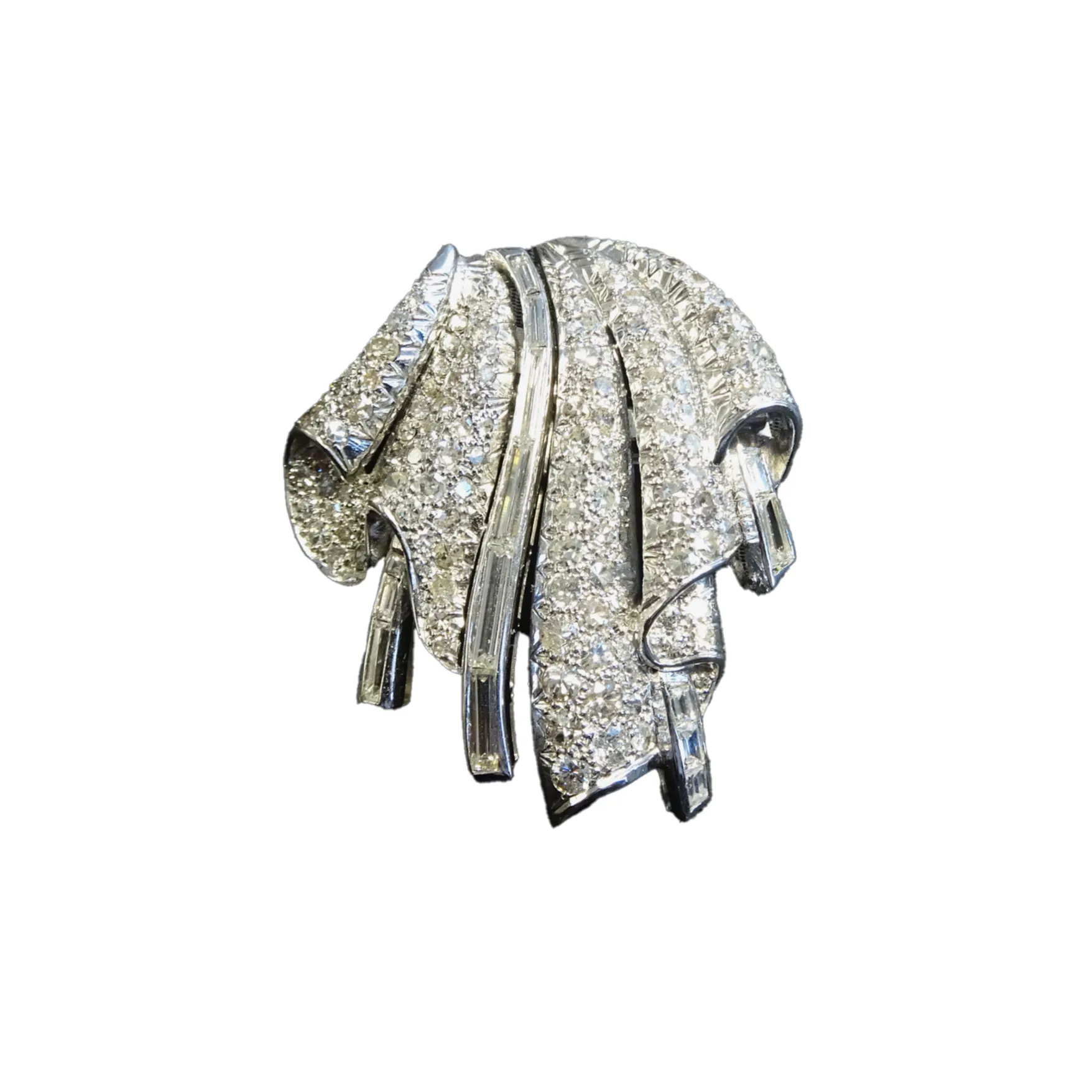 1940s Platinum Diamond Double Clips Brooch