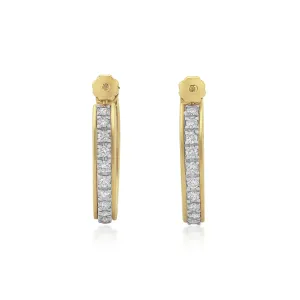 1970s 14KT Yellow Gold Diamond Hoop Earrings
