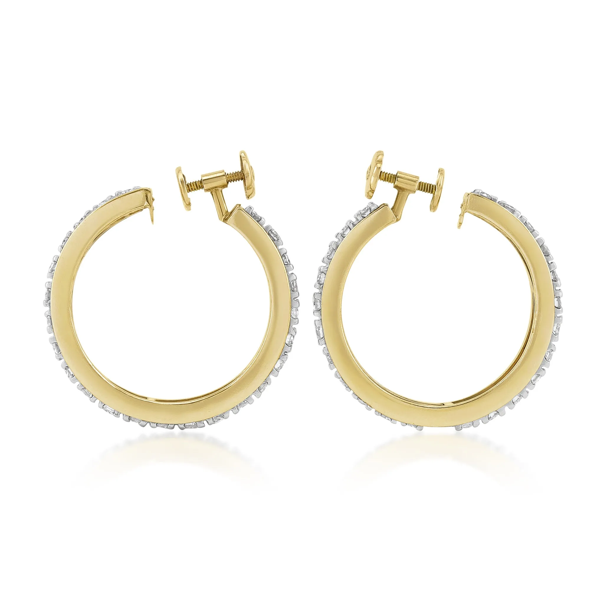 1970s 14KT Yellow Gold Diamond Hoop Earrings
