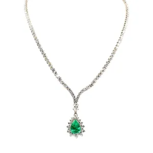 1970s 18KT White Gold Emerald & Diamond Necklace