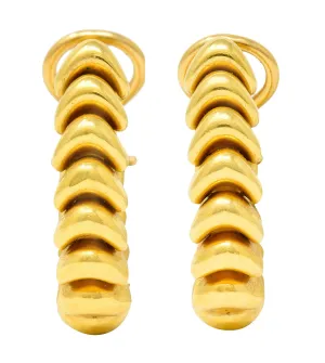 1970's Vintage Italian 18 Karat Gold Ribbed Hoop Earrings
