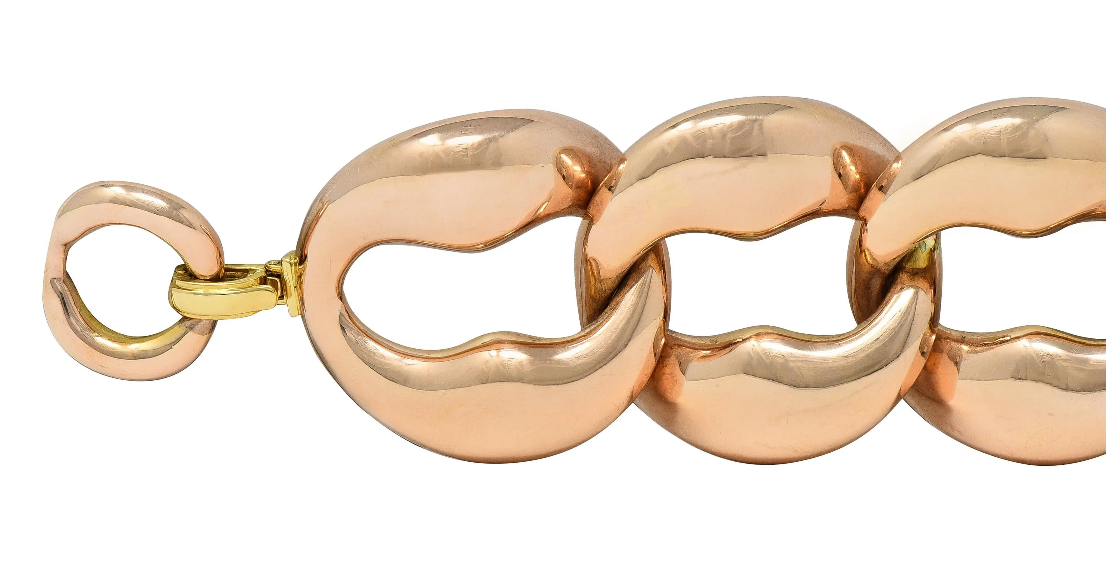 1980's 14 Karat Two-Tone Rose Gold Puffed Vintage Curb Link Bracelet