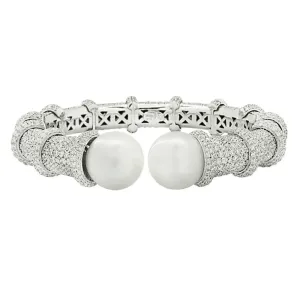 1980s 18KT White Gold Diamond & Cultured Pearl Bracelet