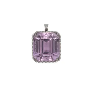 1980s 18KT White Gold Kunzite & Diamond Pendant