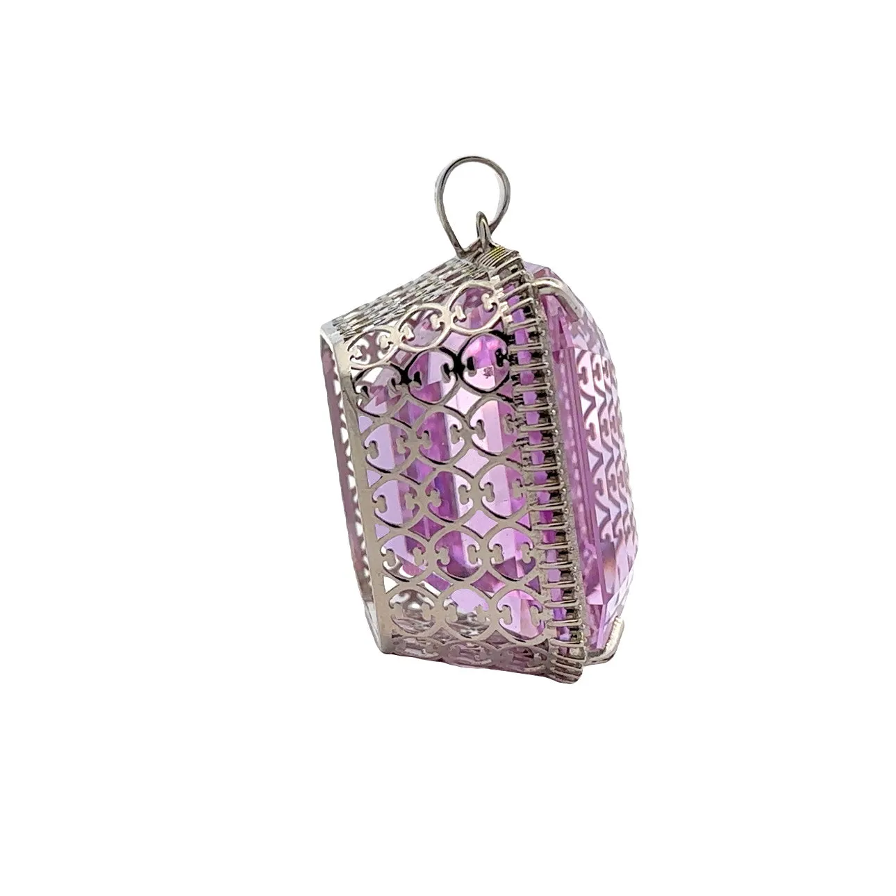 1980s 18KT White Gold Kunzite & Diamond Pendant