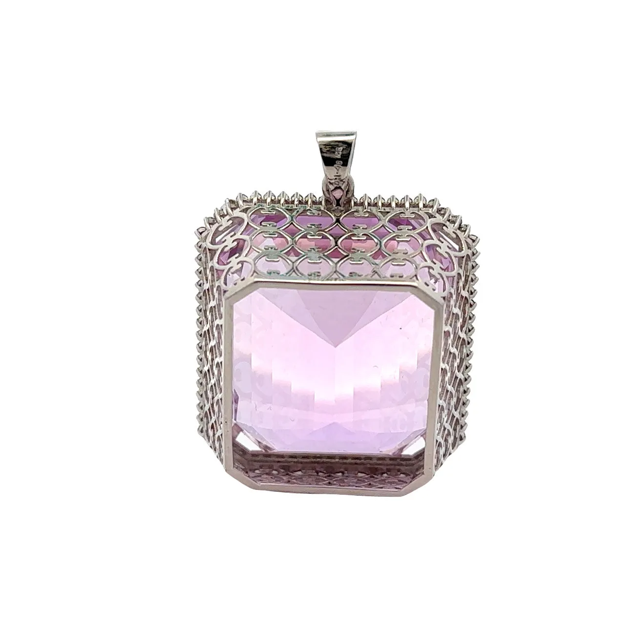 1980s 18KT White Gold Kunzite & Diamond Pendant