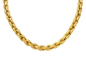 1980's Diamond 18 Karat Yellow Gold Hammered Cable Chain Vintage Necklace