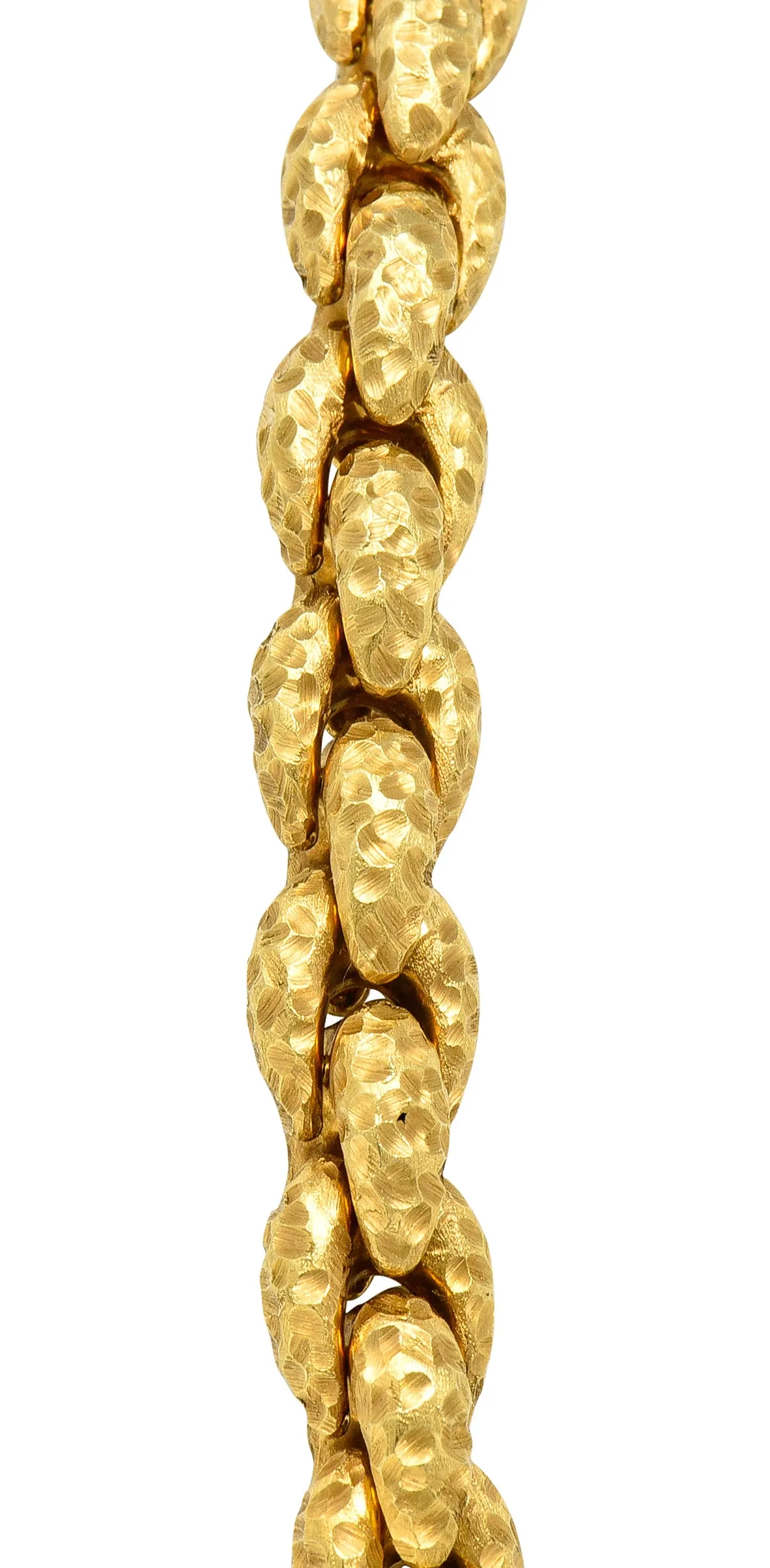 1980's Diamond 18 Karat Yellow Gold Hammered Cable Chain Vintage Necklace