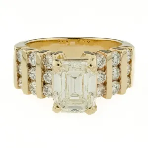 2.50ct Emerald Cut Diamond VS1/L & 0.90ctw Round Diamond Accented Engagement Ring in 14K Yellow Gold