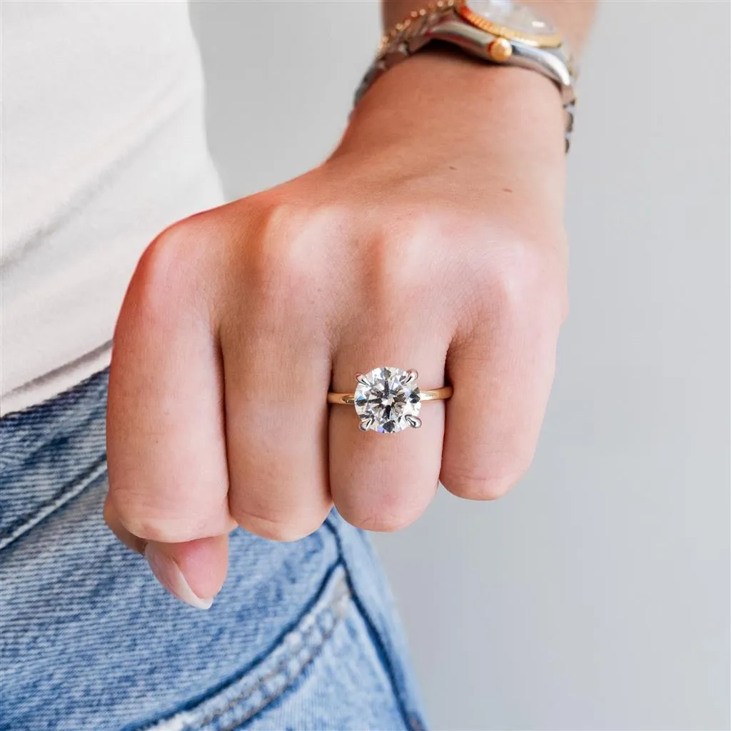 3.11CTW Round Lab Grown Diamond Engagement Ring, Signature Solitaire - 14K Multi-Tone Gold
