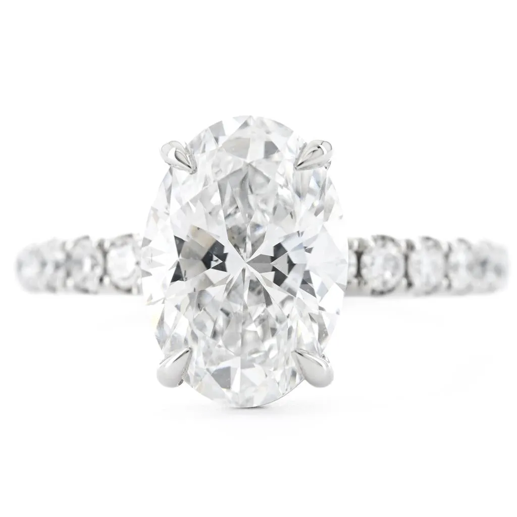 3.39ct Oval Lab Grown Diamond Pav Solitaire Engagement Ring  14k White Gold