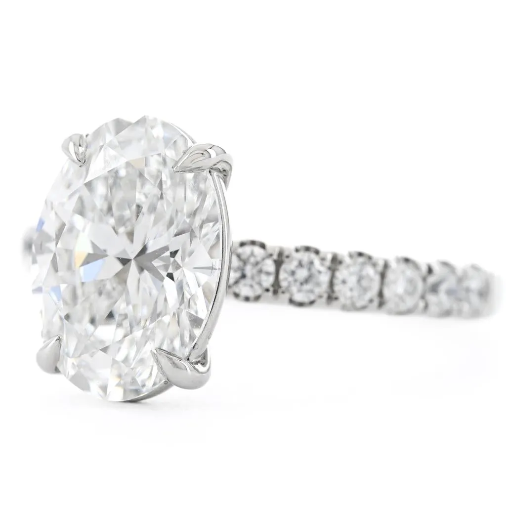 3.39ct Oval Lab Grown Diamond Pav Solitaire Engagement Ring  14k White Gold