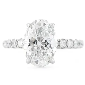 3.39ct Oval Lab Grown Diamond Pav Solitaire Engagement Ring  14k White Gold