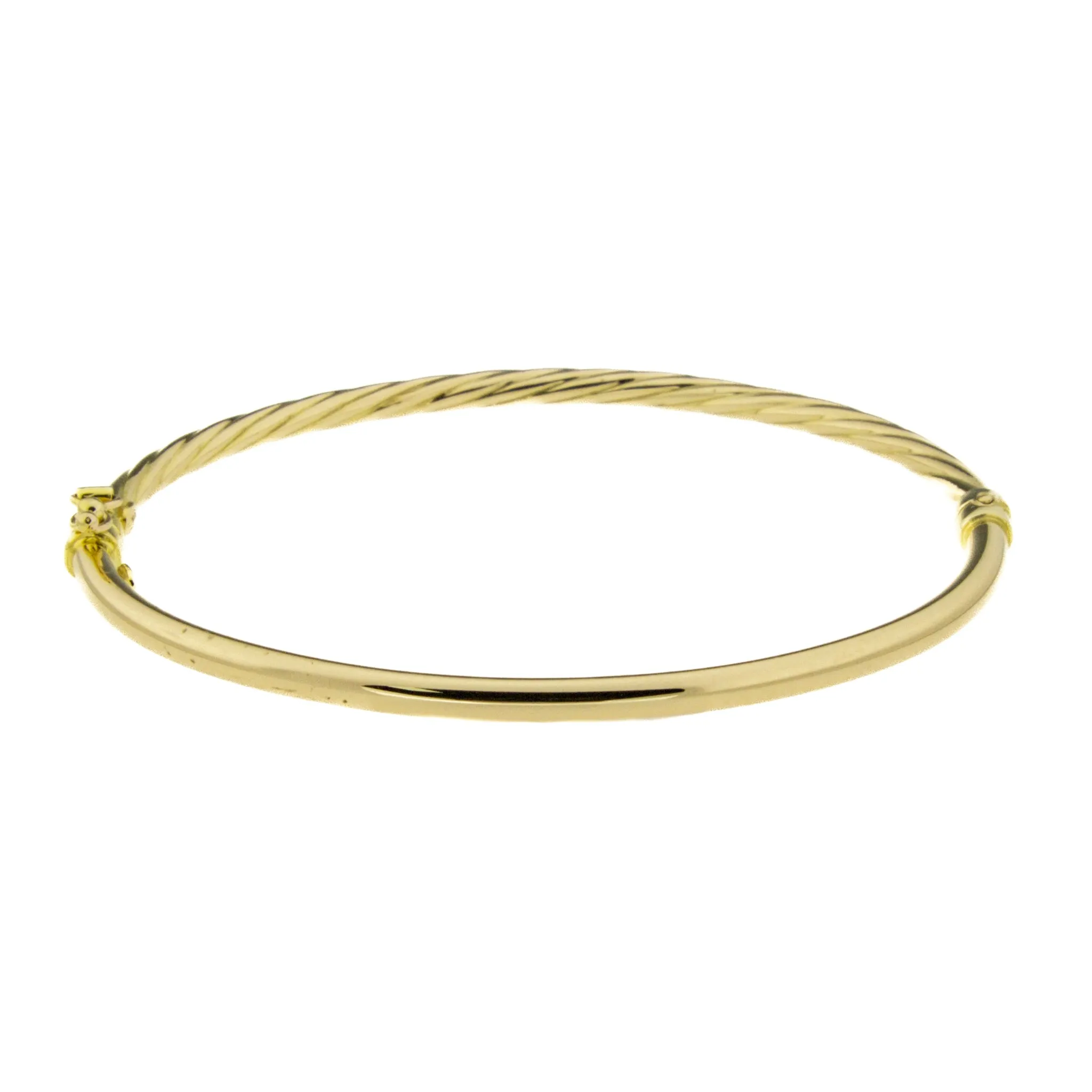 3mm Wide Hollow Twisted Hinged Bangle Bracelet in 10K Yellow Gold - 3.40 grams