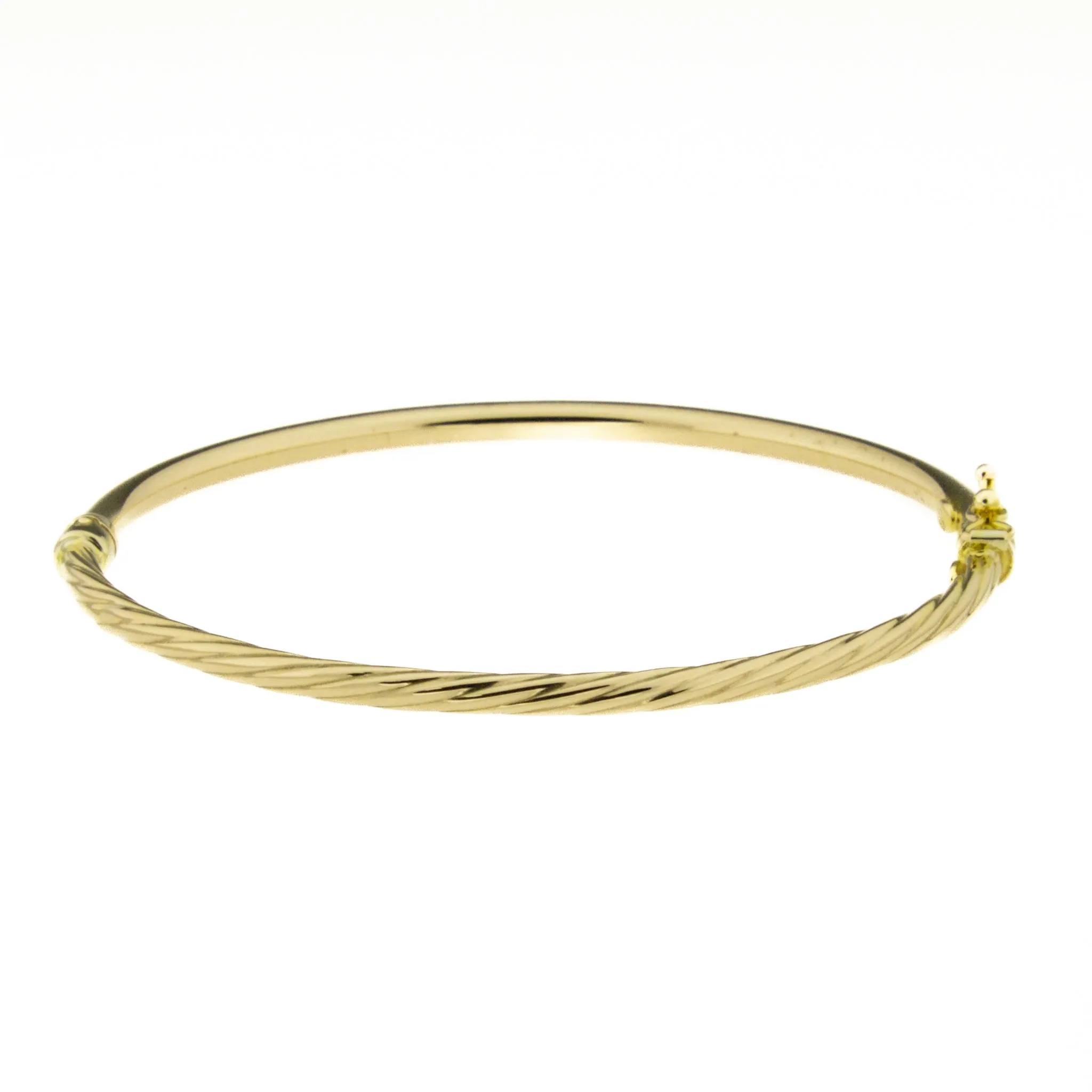 3mm Wide Hollow Twisted Hinged Bangle Bracelet in 10K Yellow Gold - 3.40 grams