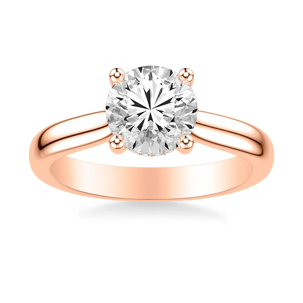 4 Prong Classic Solitaire Hidden Halo and Diamond Bridge Setting