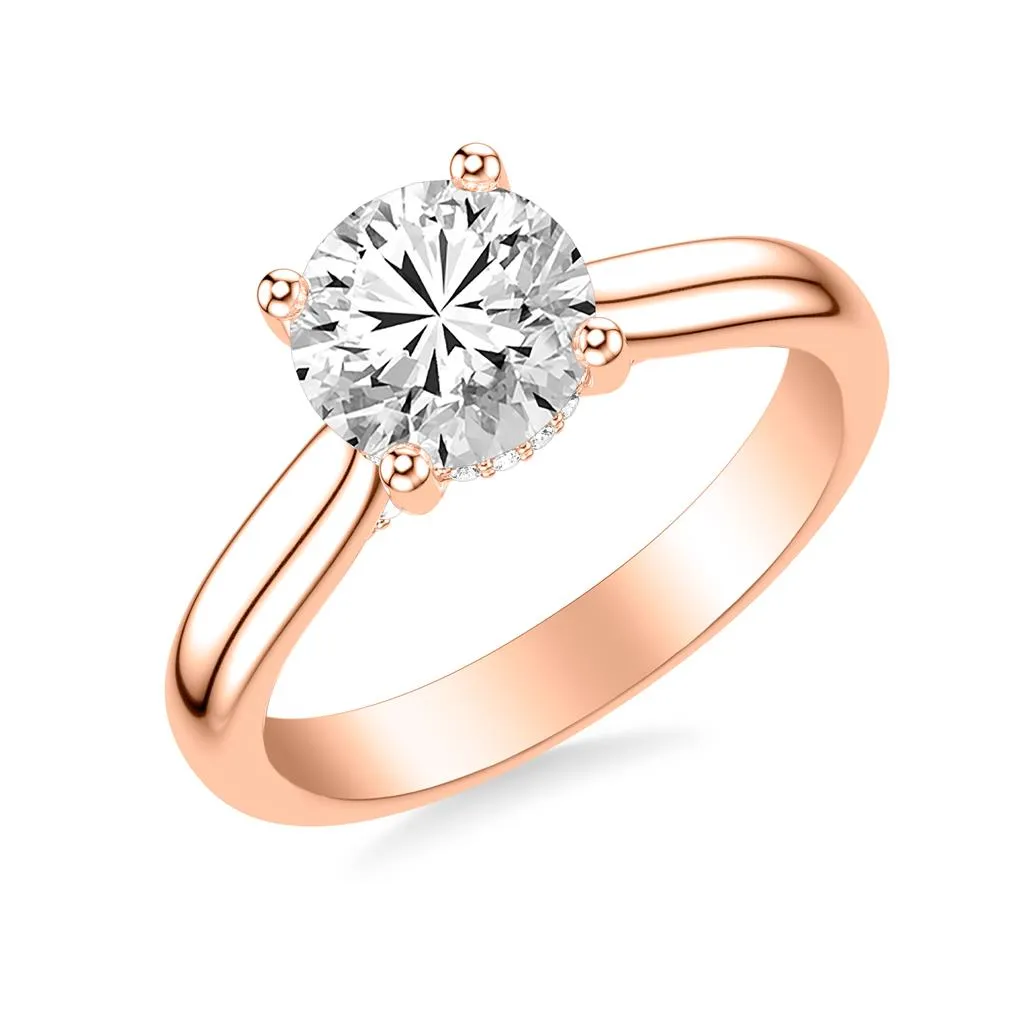 4 Prong Classic Solitaire Hidden Halo and Diamond Bridge Setting