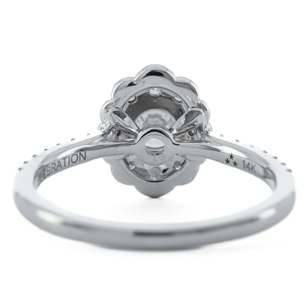 .69CTW Round Diamond Engagement Ring - Scalloped Halo - 14K White Gold